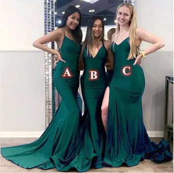 Smaragdově Zelená Mořská Panna Družička Šaty Sexy Špagety Popruh Boční Rozdělit Dlouhé Maxi Šaty Svatební Party Pro Ženy