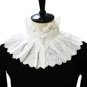 Ženy Vintage Vyšívání Paisley Velký Šál Nabíranou Stojan Falešný Límec Viktoriánské Steampunk Bílý Šátek Půl Košile, Dekorativní
