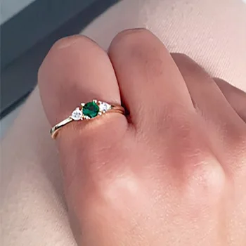 Malé Elegantní Zelený Krystal Prsteny pro Ženy Zlatá Barva Korean Jemné Zirkony Crystal Seznamka Kroužek pro Dospívající Módní Šperky Dárky