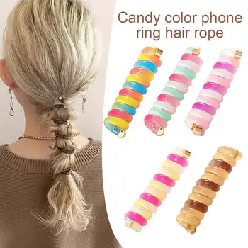 1KS Candy Barva Telefonní Drát Line Pružnost gumičku Elastické Hairbands Vlasy Lano Pro Děti Dopaminu Vlasy Kapely Tie Guma