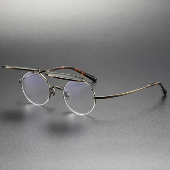 Vintage Čistý Titan Půl Rám Brýle Rám Muži Kolo Předpis Krátkozrakost Eyeglasse Rám Ženy Módní Luxusní Značka Brýlí