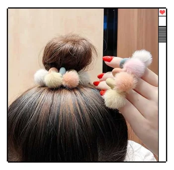 In Korea Roztomilé Elastické Vlasy Vazby pro Ženy Barevné Huňaté Koule Přívěsek Vlasy Lano Ohonu Vlasy Držitel Vlasy Příslušenství