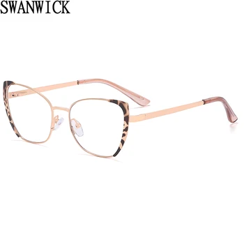 Swanwick modré světlo blokování brýle kočičí oko jasné, čočky, retro brýle rám ženy jarní závěs kov černý růžový žena