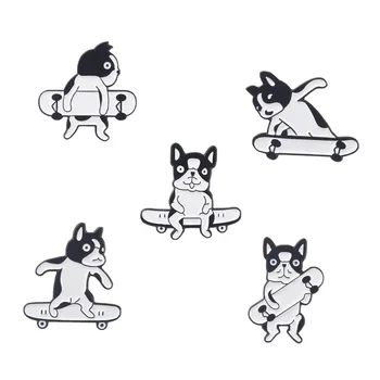 Roztomilý Kreslený Skateboard Shiba Batoh Brož pro Ženy Odznak Smalt Pin kov Broche Brože Pines Oblečení Klopě Pin Šperky