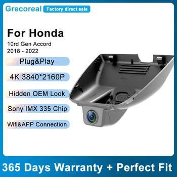 Grecoreal Přední Zadní Dash Fotoaparát Auto pro Honda Accord Sport 10. Gen 2022 2021 2020 2019 2018 OEM 4K, Wifi, Autokamera Dual Dash Cam