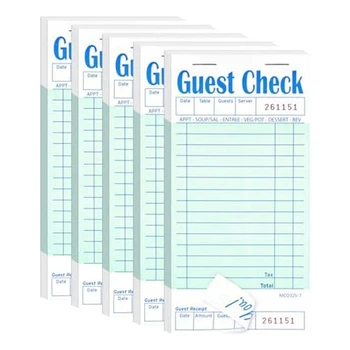 5 Pack Host Check-Knih Server Poznámka: Podložky Pro Restaurace Zelená Číšník Šekovou Knížku Restaurace Cílem Pad, 50 Listů/Balení
