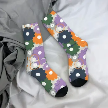 Podzim Zima Bláznivý Design Pánské Dámské Babette Retro Flower Daisy Ponožky 70 Prodyšné Skateboard Ponožky