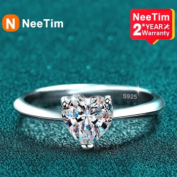 NeeTim 2ct Moissanite Prsten pro Ženy 925 Sterling Silver Srdce Tvaru Kapela Diamond Svatební Party Luxusní Prsteny s Certifikátem