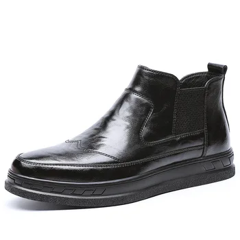 značka designer pánská luxusní móda chelsea boty kráva kožené boty, jaro, podzim platformy boot černé kotníkové botas zapatos hombre