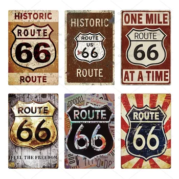 Route 66 Tin Znamení Vinobraní Kov Podepsat Plaku Kovové Vintage Retro Garáže Zeď Dekor pro Bar, Hospoda, Klub, Muž Jeskyně, Čerpací Stanice