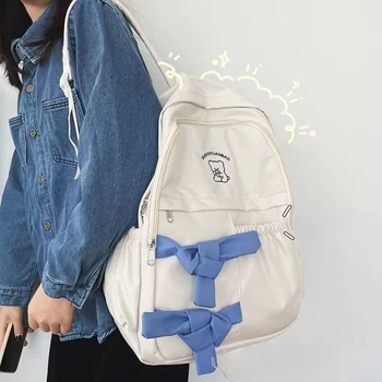 Japonské Harajuku Sladké Luk Student Školní tašky 2023 korejské Ins Kontrastní Barevné Vysoká Kapacita Nylon Ženy Batoh