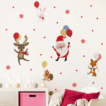 Santa Claus Vánoční Samolepky na Zeď pro Domácí Dekorace Self-držel Obtisky Balón Zvířat Zeď Obtisky pro Ložnice Dveře, Okna
