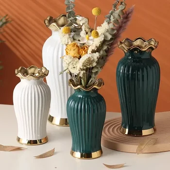 Jednoduchá keramická váza, kotva zlatá, lotus leaf ústa, kreativní vodní dekorace, obývací pokoj jídelní stůl dekorace