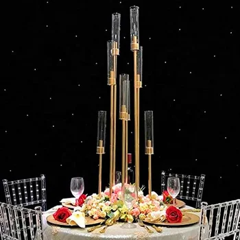kerzenhalter centerpieces svatební dekorace na stůl 8 10 ruky zlatý svícen čirý skleněný válec svícen hochzeit deko