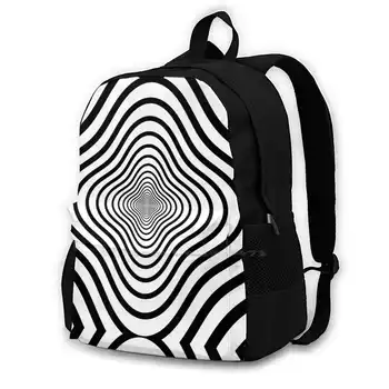 Tunel-Op Art School Bag Velká Kapacita Batoh Na Laptop 15 Palec Op Umění Černé A Bílé Opart Geometrické B W Trippy Hypno