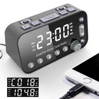 DAB/FM Digitální Budík LED Desktop Clock Radio Dual USB Nabíjecí Port, Auto Spánku, Podsvícení Nastavitelná Hlasitost Alarmu