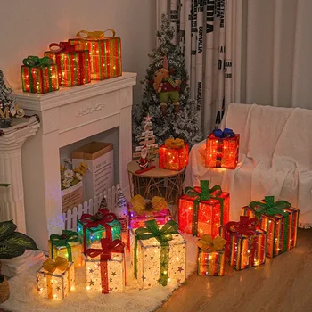 3ks/Set Vánoční Zářící Dárkové Krabice Vánoční Osvětlení Box Venkovní Osvětlení Vánoční dekorace Dekorace Ozdoba S Lukem