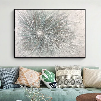 100% Ruční abstraktní stříbrné tlustý kruh luxusní obraz moderní jednoduchý čistý design umění olejomalba pro kanceláře, obývací pokoj umění
