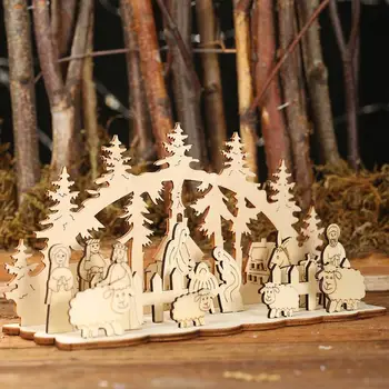 Dřevo 2D Malý Betlém Vánoční Kreativní Sada Vintage Ozdoby Woodcraft Construction Kit pro Obývací Pokoj Ložnice
