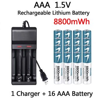 AAA Baterie 1,5 V Baterie Dobíjecí Lithium-iontová Baterie AAA Baterie pro dálkové ovládání, myš, Elektrické hračky, USB nabíječka