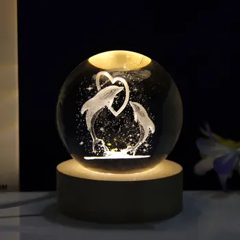 3D Laserové Vyřezávání Zářící Křišťálové Koule Delfín, Velryba Ložnice Teplý Večer Světlo Ozdoby Narozeniny Řemeslo Dárky Domů Dekorace
