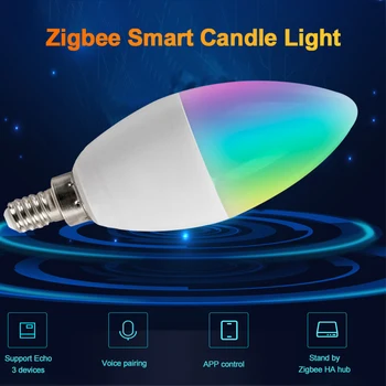 Tuya Zigbee E14 E12 Inteligentní Žárovka Svíčka RGBCW 5W LED Lampa Smartthings Dálkové Ovládání Kompatibilní S Alexa Domů