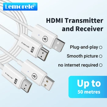 Lemorele HDMI Bezdrátový Extender Vysílač Přijímač Kit 164FT/50M Wireless Display Dongle pro TV Kamery Streaming Projektor
