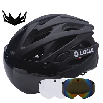 LOCLE Cyklistická Přilba S Brýle Ultralight Cyklistické Helmy In-mold MTB Road Mountain Bike Přilba Vyměnitelné Čočky Roleta