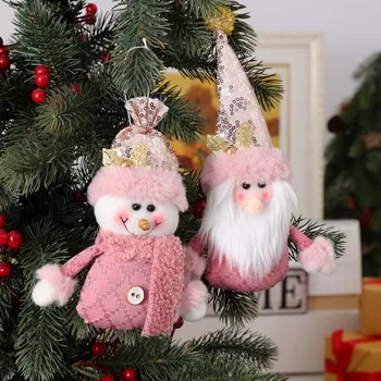 Vánoční Figurka Dekorace Růžový Sněhulák Santa Claus Plyš Domácí Ozdoby Panenka Vánoční Strom Ornament pro Holiday Party Dekor