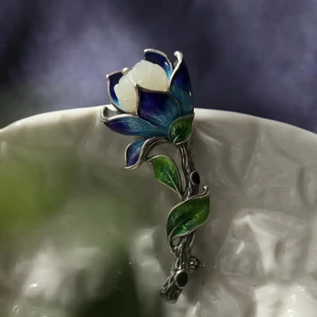 Původní řemeslo, přírodní chalcedon magnolia květina brož smalt, porcelán Čínský retro vinutí jedinečné designer značky šperky