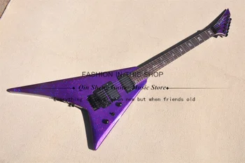 Fialová Elektrická Kytara Flash Stříbrné Částice Kytaru Tremolo Most Černé Knoflíky rosewood Fingerboard Lebky Inlay
