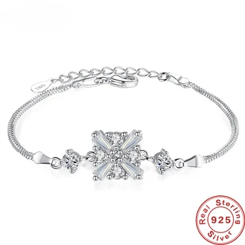 925 Sterling Silver Náramek Čtverec Crystal Šperky Náramek Pro Ženy Zásnubní Večírek Šperky Dárek