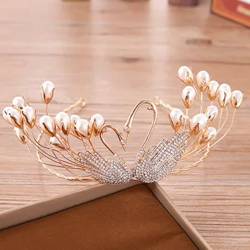 Vintage Gold Swan Perla Vlasy, Šperky Pro Ženy, Ručně vyráběné čelenky A Korunky Královny Vlasy Kapely Čelenka svatební Svatební Accessor NA