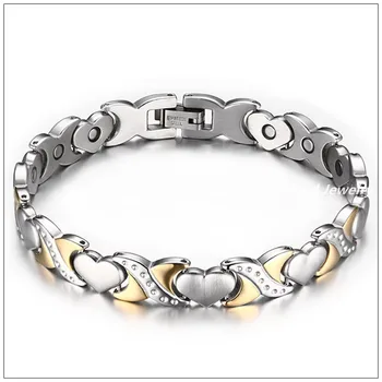 Módní Dámské Pánské Šperky, 316L Nerezové Oceli, Energie Magnetického Germanium Srdce Stříbrné Zlaté barvy Náramek Řetěz Náramek 9.8