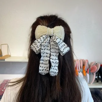 Korejský Módní Dopis Tkaniny Luk Sponky do vlasů Stuha Pearl Sponky do Vlasů Elegantní Šperků, spon do vlasů Vlasové Doplňky pro Ženy, Dívky