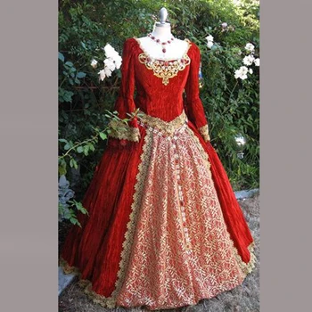 Červená Princezna Plesové Šaty Ženy Gothic Rokoko Lolita Červené Večerní Šaty Kostým Krajky Svatební Šaty