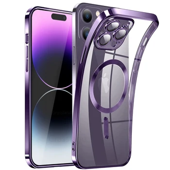 Luxusní Transparentní Magnetický Magsafe Pro Bezdrátové Nabíjení Pouzdro Pro iPhone 14 13 12 11 Pro Xs Max XR X Objektiv Zadní Kryt