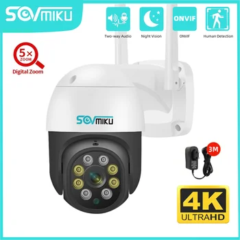 SOVMIKU 8MP 4K PTZ Wi-fi bezpečnostní Kamera 5X Zoom, Noční Vidění ONVIF Automatické Sledování Venkovní CCTV IP Kamera Bezpečnostní Ochrany