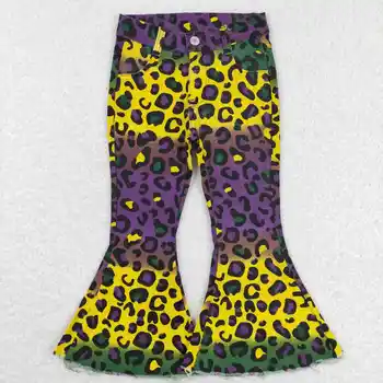velkoobchod dětského oblečení hot prodej nový design pro baby holky šaty Leopard tisk žluté zelené fialové džínové kalhoty