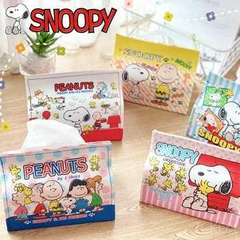 Snoopy a Charlie Brown PU Kůže Tkáně Box Móda Animace Držák na Ubrousky Domů Obývací Pokoj Zdobí Kuchyň Tkáně Úložný Box