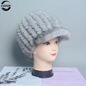 Nové Pletené originální přírodní mink fur hat cap pokrývky hlavy čelenka ženy teplejší Velkoobchod doprava Zdarma