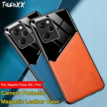 Pro Xiaomi Poco X5 / Pro Magnetické Kožené Pouzdro Plné Pokrytí Anti-Otisků prstů Měkké TPU Fotoaparát Skla Film Protector Shell Funda