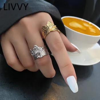 LIVY Stříbrná Barva Minimalistický Nepravidelné Nastavitelný Široký Prsten pro Ženy Retro Módní Šperky Příslušenství Dárek