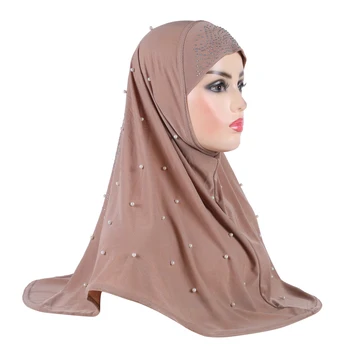 H016 Krásné dospělé střední velikosti muslimské hidžáb s ručně korálky islámský šátek šátek šátek, klobouk armia vytáhnout na zábal